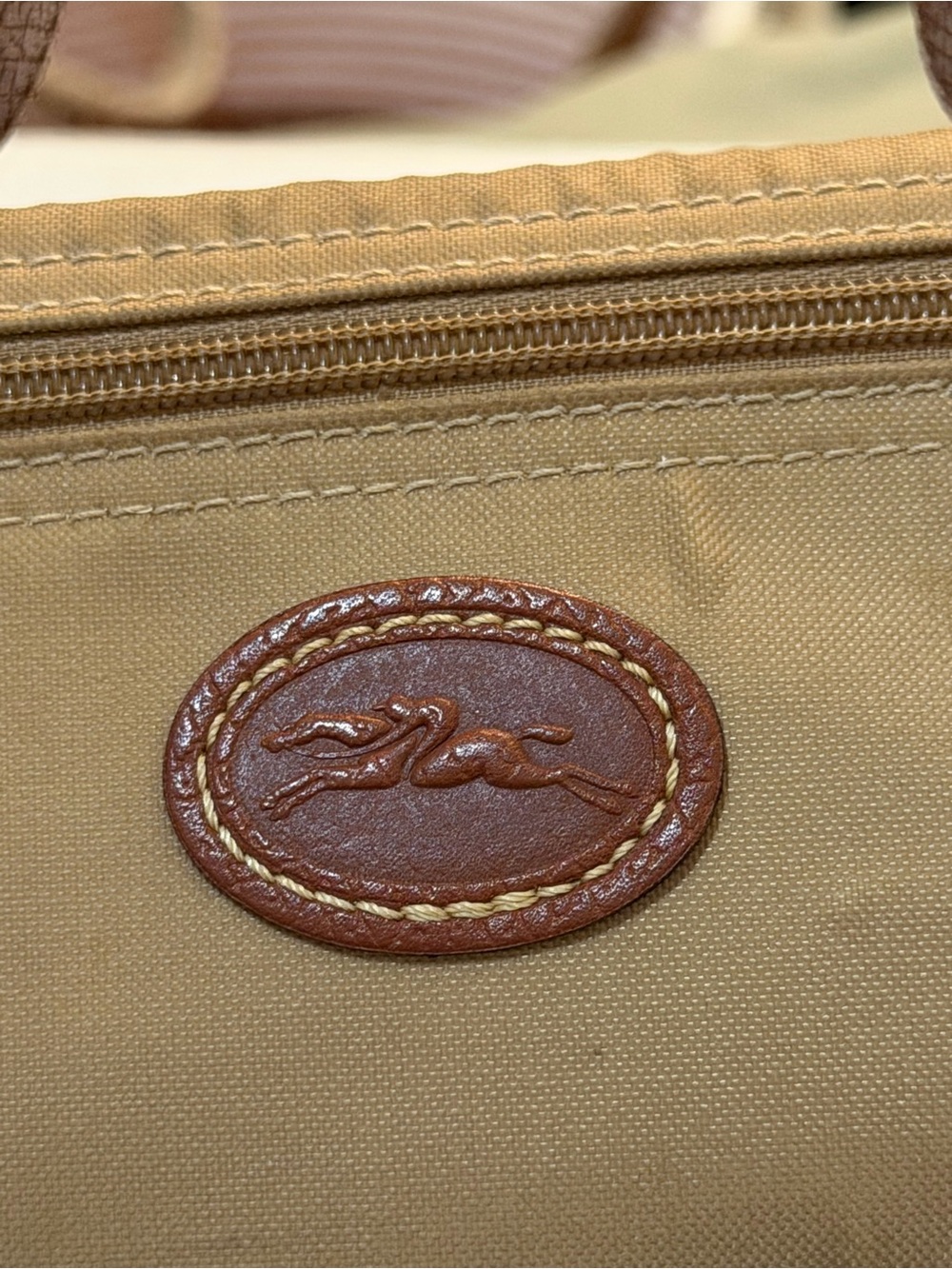 Longchamp Tan Nylon Mini Handle Pouch with Brown Leather Trim - Picture 2 of 7